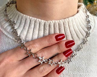 Silver Plated Star Choker: Celestial Y2k Pendant Necklace