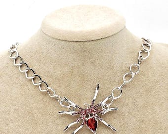 Red Spider Choker Necklace: Silver Plated Gothic Y2K Charm
