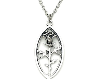 Collar de rosa chapado en plata antigua, medallón gótico punk, regalo de Halloween