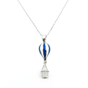 Blue & White Hot Air Balloon Necklace: Sterling Silver Pendant