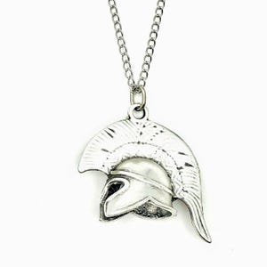 Antique Silver Plated Spartan Helmet Necklace: Warrior Pendant