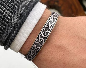 Viking Celtic Knot Triquetra Adjustable Bracelet, Antique Silver Plated Bangle, Men Jewelry,  Viking Gods, Beautiful Gift for Men or Women