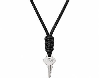 Adjustable Love Key Rope Necklace, Sterling Silver, Vintage, Handmade, Couples Jewelry, New Beginnings Gift