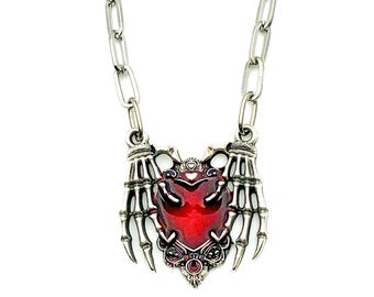 Gothic Skeleton Hands Necklace: Silver Plated Y2K Heart Pendant