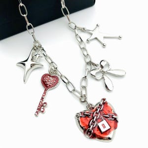 Gothic Heart Key Charm Necklace: Silver Plated Punk Choker, Gift for her