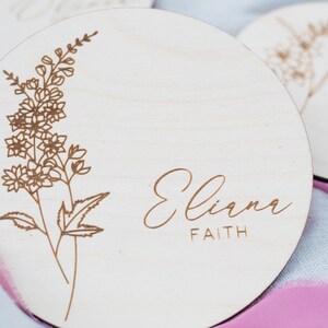 Birth Flower Round Wooden Baby Name Announcement Sign | Newborn Name ...