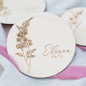 Birth Flower Round Wooden Baby Name Announcement Sign | Newborn Name ...