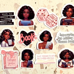 12 STICKER PACK-  Black Woman Reading Sticker |Bookish Sticker | Journal & Planner Decor |Black Girl Kindle Sticker
