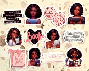 Black Woman Reading Sticker Pack: Book Lover Planner Decals