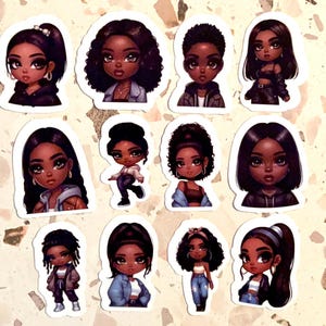 12 STICKER PACK- Black girl chibi style stickers-Black Girl Kindle Stickers