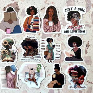 Black Woman Reading Stickers: Book Lover Planner Decals