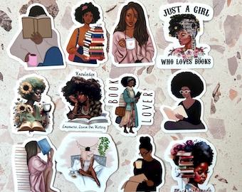 Black Woman Reading Stickers: Book Lover Planner Decals