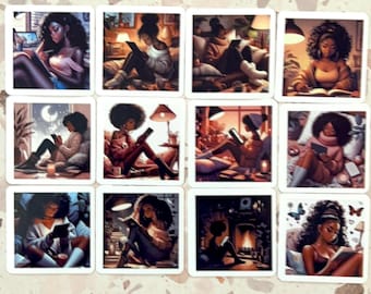 Black Woman Reading Sticker Pack: Book Lover Planner Decals