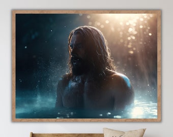 Jesus Baptism, Jesus Bible Art, Modern Bible Poster, Jesus Print Art Bible, Home decor wall art, boho scripture, DIGITAL DOWNLOAD