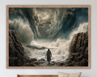 Moses Parting the Red Sea DIGITAL DOWNLOAD Moses Bible Art, Modern Moses Poster, Moses Print Art Bible, Home decor wall art, boho scripture
