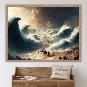 Moses Parting the Red Sea DIGITAL DOWNLOAD Jesus Bible Art, Modern Bible Poster, Jesus Print Art Bible, Home decor wall art, boho scripture