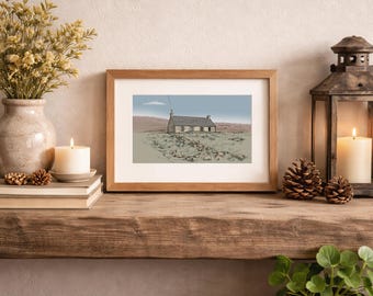 Grafika Charr Bothy – Odległy szkocki krajobraz górski, grafika ścienna – Ilustracja do domku turystycznego