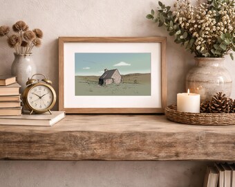 Ryvoan Bothy Print – Cairngorms Scottish Highland Landscape Illustration – Hiking Art