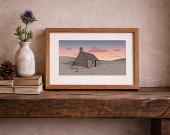 Sheilin O' Mark Bothy Print – Szkocki krajobraz górski – sztuka ścienna