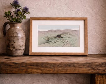 Allt Scheicheachan Bothy Print – Scottish Highland Landscape Drawing – Remote Cabin Illustration