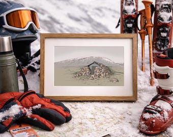 Fords of Avon Refuge Print – Cairngorms Bothy Illustration, Scottish Mountain Art