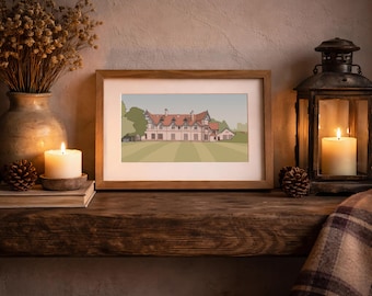 Mar Lodge Print – Rysunek krajobrazu Cairngorms Highland – Historyczna sztuka ścienna Szkocji