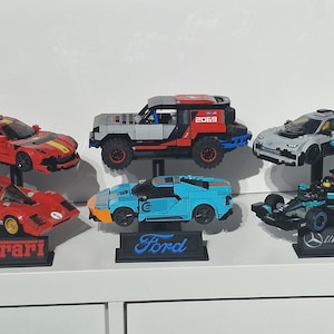 Customisable Branded Double Riser Display Stand for Lego Speed Champions.