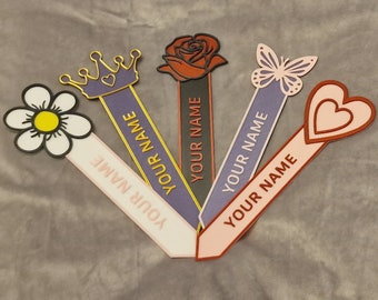 Personalised Bookmark - Princess, Rose, Daisy, Heart, Butterfly Designs. 3D Printed Custom "Your Name" Bookmark.