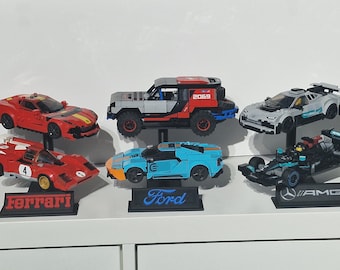 Customisable Branded Double Riser Display Stand for Lego Speed Champions.