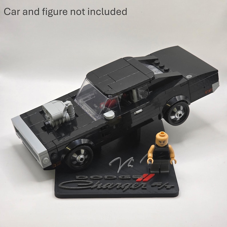 Fast and Furious/OEM Themed display stand to fit LEGO F&F 1970 Dodge Charger R/T - 76912 Car Model Logo