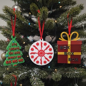 Set of 3 Formula 1 inspired Christmas Tree Decorations - F1 Baubles image 1