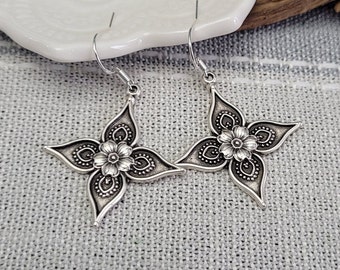 Silver Flower Earrings. Gifts For Her, Anniversary, Birthday, Bridesmaids.