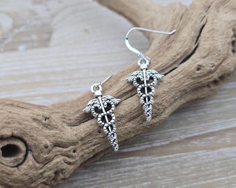 Caduceus Earrings. Gifts For Her, Anniversary, Birthday, Gift For Nurse, Gift For Doctor. Medical Earrings