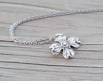 Dogwood Flower Necklace. Gifts For Her, Anniversary, Birthday, Bridesmaids, Mom Gift. Silver Flower Necklace. Mother's Day, Valentine's