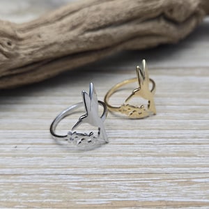 Hummingbird Ring, Adjustable. Gifts For Her, Anniversary, Birthday, Valentine&#39;s, Mother&#39;s Day, Gold, Silver. Leaf Ring. Stainless Steel