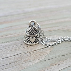 Thimble Necklace. Peter Pan, Kiss. Gifts For Her, Anniversary, Birthday, Bridesmaids. Heart Necklace. Mother&#39;s Day, Valentine&#39;s Day