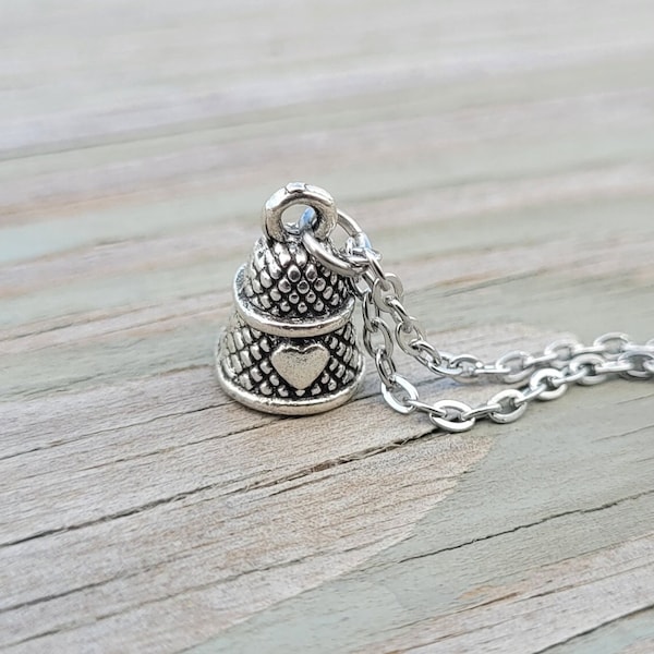 Thimble Necklace. Peter Pan, Kiss. Gifts For Her, Anniversary, Birthday, Bridesmaids. Heart Necklace