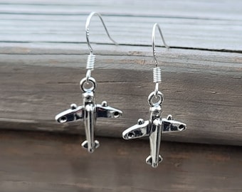 Silver Airplane Earrings. Gifts For Her, Anniversary, Birthday, Pilot Gift