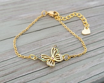 Butterfly Bracelet. Zirconia. Gifts For Her, Anniversary, Birthday, Bridesmaids, Mom Gift