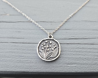 Collar de lirio de los valles. Regalos para ella, aniversario, cumpleaños, damas de honor, mamá. Día de la Madre, Navidad. Collar de lirio de plata