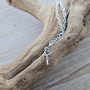 Tiny Key Necklace. Sterling Silver. Gifts For Women, Gifts For Her, Anniversary, Birthday. Key To My Heart. Skeleton Key. Heart Key