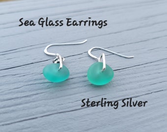 Teal Sea Glass Earrings. Sterling Silver. Gifts For Her, Anniversary, Birthday, Bridesmaids, Gifts For Mom. Beach Earrings