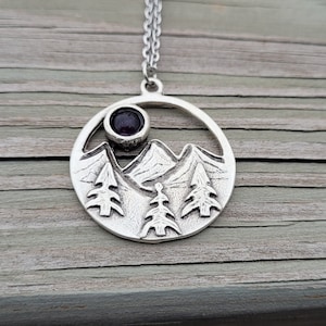 Amethyst Mountain Necklace. Gifts For Her, Anniversary, Birthday, Bridesmaids. Moon Necklace. Valentine&#39;s Day, Mother&#39;s Day Gift