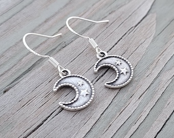 Orecchini Pendenti Luna E Stelle In Argento 925, Con Zirconi Cubici, Gioielli Ipoallergenici Per Donne E Ragazze - 2