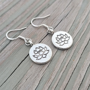 Lotus Earrings. Gifts For Her, Anniversary, Birthday, Bridesmaids, Silver Lotus Earrings, Mo Gift