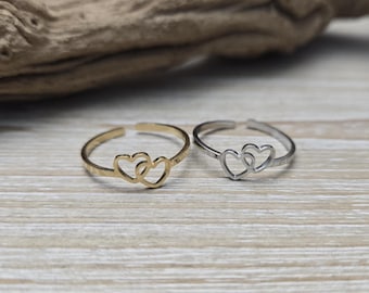 Heart Ring, Adjustable. CHOOSE YOUR COLOR. Gifts For Her, Anniversary, Birthday, Valentine's, Mother's Day, Double Heart Ring