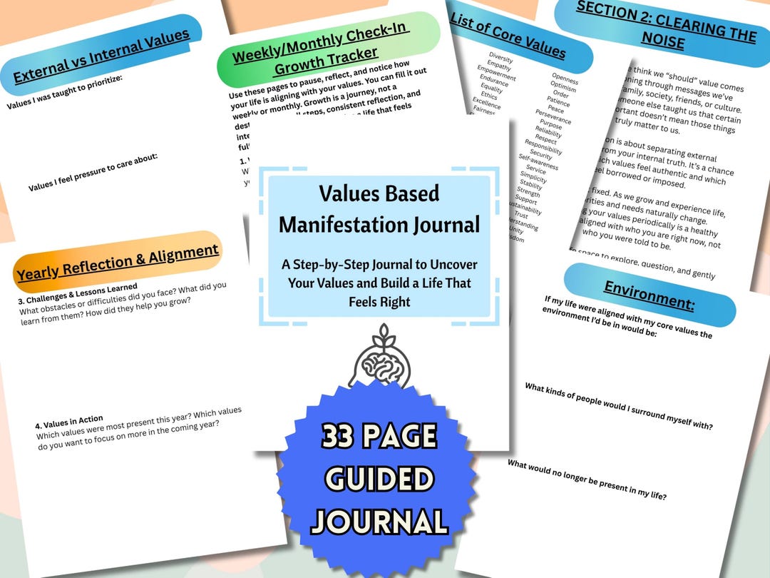 Values Based Manifestation Journal Printable | Therapy Workbook | Core ...