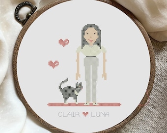 Kit to create your own cross stitch pattern from a set of templates - custom portrait from photo; cat lover, gift for her, personalised