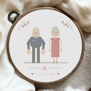 Kit to create your own cross stitch pattern from a set of templates - custom portrait from photo; grandpa, grandma, anniversary gift