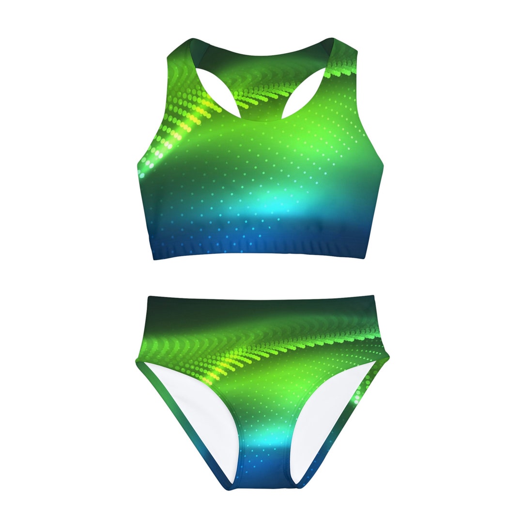 Girls Two Piece Green/blue Swimsuit Etsy